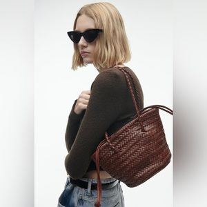 Zara Brown Real leather woven tote bag